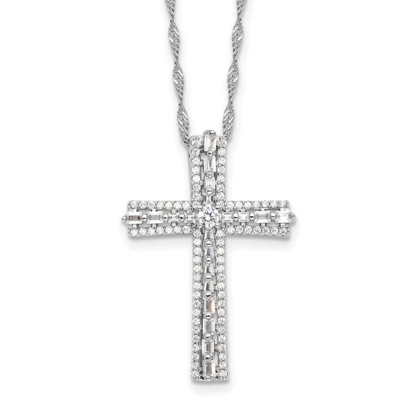 Sterling Silver Rhodium-plated CZ Cross 18in w/2in ext. Necklace