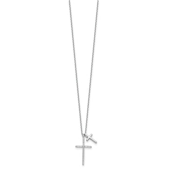 Sterling Silver Rhodium-plated with CZ Double Cross 18in Necklace
