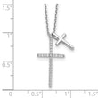 Sterling Silver Rhodium-plated with CZ Double Cross 18in Necklace