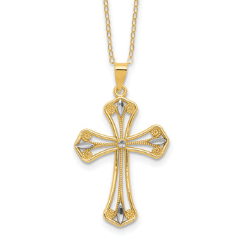 Sterling Silver Gold-tone w/Rhodium D/C Filigree Gothic w/2in ext Necklace