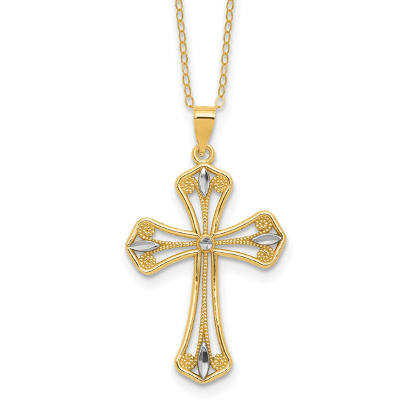 Sterling Silver Gold-tone w/Rhodium D/C Filigree Gothic w/2in ext Necklace