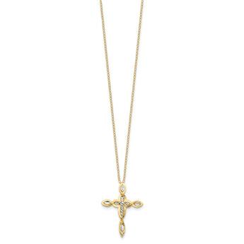 Sterling Silver Gold-tone/Rhodium 16in w/2in ext. Fancy D/C Cross Necklace