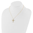 Sterling Silver Gold-tone/Rhodium 16in w/2in ext. Fancy D/C Cross Necklace