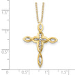 Sterling Silver Gold-tone/Rhodium 16in w/2in ext. Fancy D/C Cross Necklace