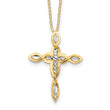 Sterling Silver Gold-tone/Rhodium 16in w/2in ext. Fancy D/C Cross Necklace