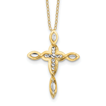 Sterling Silver Gold-tone/Rhodium 16in w/2in ext. Fancy D/C Cross Necklace