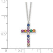 SS Multi Color E-Coating CZ Cross 16in w/2in ext Necklace