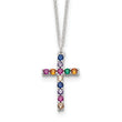 SS Multi Color E-Coating CZ Cross 16in w/2in ext Necklace