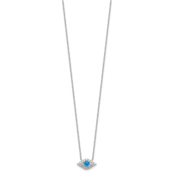 Sterling Silver Rhodium-plated CZ Blue Cr. Opal Evil Eye w/2in ext Necklace