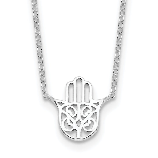 Sterling Silver Rhodium-plated Hamsa 16in w/2in ext. Necklace