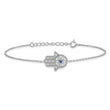 Sterling Silver RH-plate Cr.Blue Spinel and CZ Hamsa Bracelet/Necklace Set