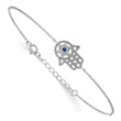 Sterling Silver RH-plate Cr.Blue Spinel and CZ Hamsa Bracelet/Necklace Set - Birthstone Company