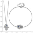 Sterling Silver RH-plate Cr.Blue Spinel and CZ Hamsa Bracelet/Necklace Set - Birthstone Company