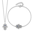 Sterling Silver RH-plate Cr.Blue Spinel and CZ Hamsa Bracelet/Necklace Set - Birthstone Company