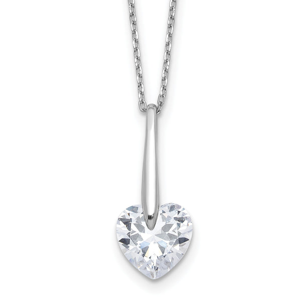 Sterling Silver Rhodium-plated CZ Heart 16in w/2in ext Necklace - Birthstone Company