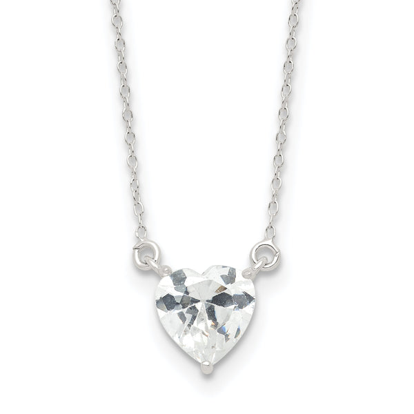 Sterling Silver Polished Heart CZ Necklace