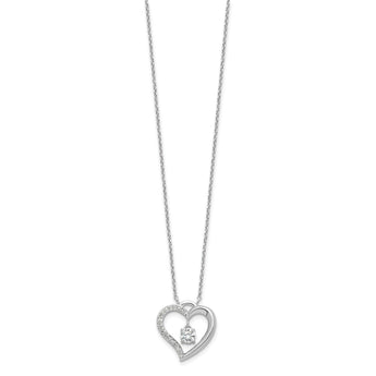Sterling Silver Rhod-plated Polished CZ Open Heart w/1.25in Ext Necklace