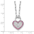 Sterling Silver Rhod-pltd CZ/Crystal Heart Lock 16in w/2 in ext Necklace