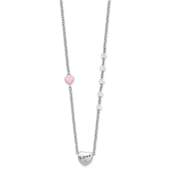 Sterling Silver Rh-plated Crystal and Enamel LOVE w/1in ext Child Necklace