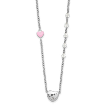 Sterling Silver Rh-plated Crystal and Enamel LOVE w/1in ext Child Necklace
