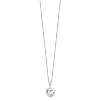 Sterling Silver Rhodium-plated Heart 16in w/2in ext Necklace