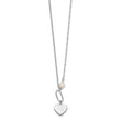 Sterling Silver Rhodium-plated Glass Pearl/Heart 16in w/2 in ext Necklace