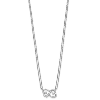 Sterling Silver Rhodium-plated CZ Heart 2-Strand w/1.5in ext Necklace