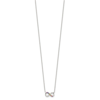 Sterling Silver E-coated Multi Color CZ Infinity 18in w/2in ext Necklace