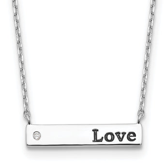 Sterling Silver Rhodium-plated CZ LOVE Enamel Bar w/2in ext Necklace