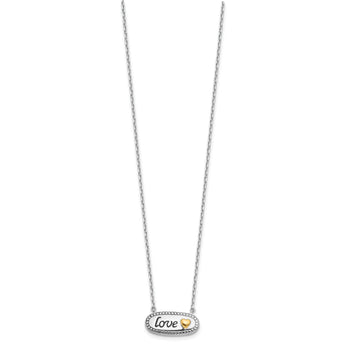 Sterling Silver w/14k accent Rh-plated Enamel LOVE w/2in. ext Necklace