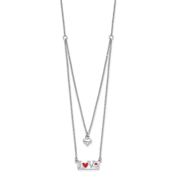 Sterling Silver Rhod-pltd Enamel CZ Heart Love 16in w/2 in ext Necklace