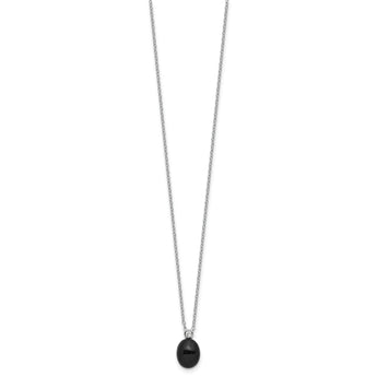 Sterling Silver Rh-plated Onyx and .05WT White Topaz w/2in ext Necklace