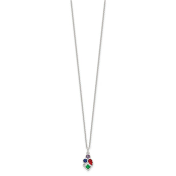Sterling Silver E-coated Multi Color CZ 17.75in w/2in ext Necklace