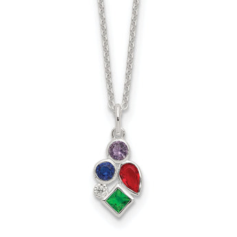 Sterling Silver E-coated Multi Color CZ 17.75in w/2in ext Necklace