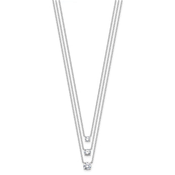 Sterling Silver Rhodium-plated CZ 3-Strand 14.5in w/2in ext Necklace