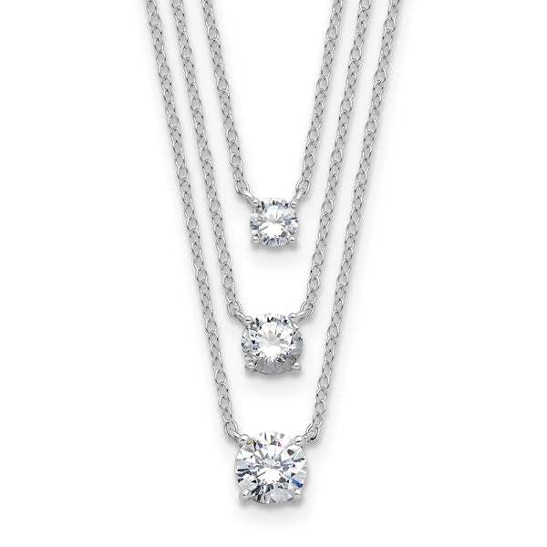Sterling Silver Rhodium-plated CZ 3-Strand 14.5in w/2in ext Necklace
