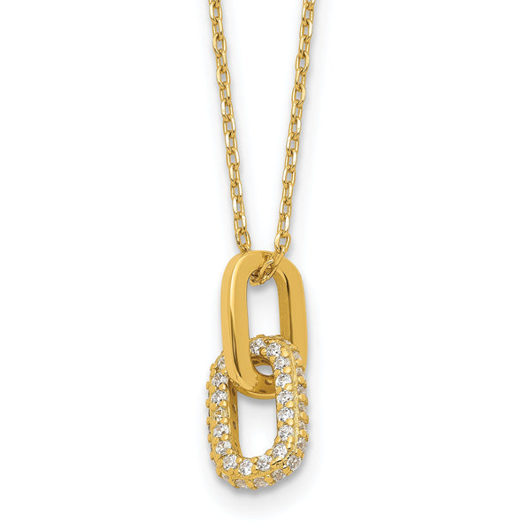 Sterling Silver Gold-tone with Micro Pave CZ 16in w/2in ext Necklace