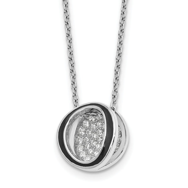 Sterling Silver Rhodium-plated CZ Enameled Open Round Necklace 18 in - Birthstone Company