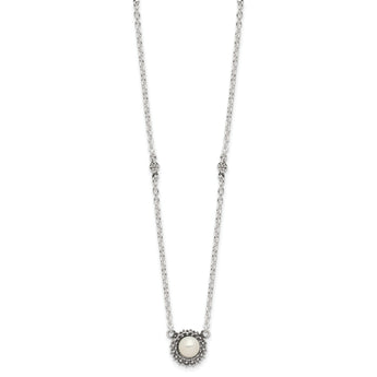 Sterling Silver Polished and Antiqued Syn. Pearl 13.5in Choker Necklace