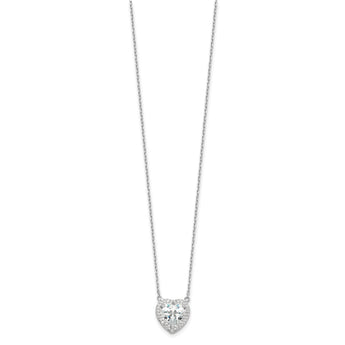 Sterling Silver Rhodium-plated 8mm CZ Heart 16in w/2in ext. Necklace
