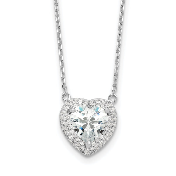 Sterling Silver Rhodium-plated 8mm CZ Heart 16in w/2in ext. Necklace
