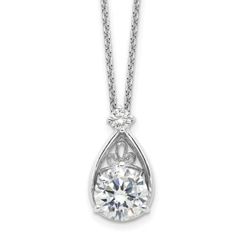 Sterling Silver Rhodium-plated Teardrop CZ 16in w/2 in Ext Necklace