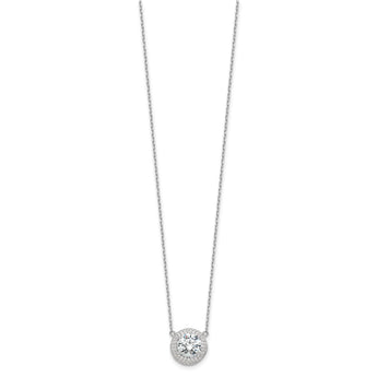 Sterling Silver Rhodium-plated 8mm CZ 16in w/2in ext. Necklace