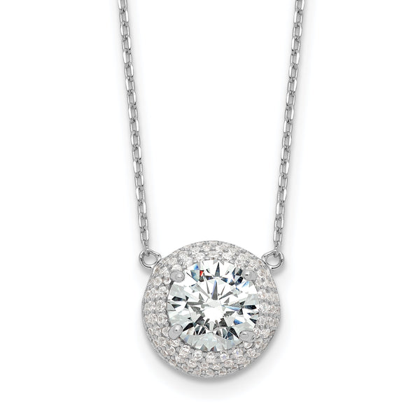 Sterling Silver Rhodium-plated 8mm CZ 16in w/2in ext. Necklace