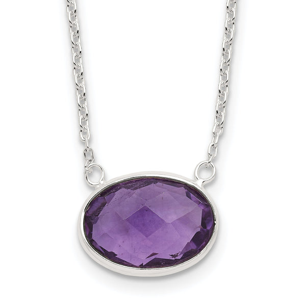 Sterling Silver Polished Oval Purple CZ 16.25in w/1in ext Necklace