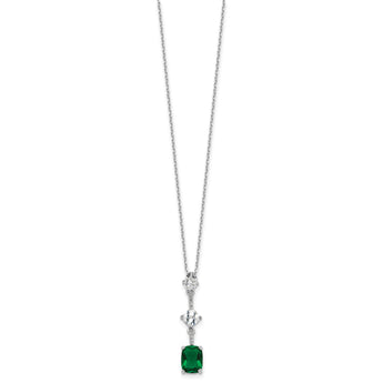 Sterling Silver Rh-plated Green and White CZ 16in w/2in ext Necklace