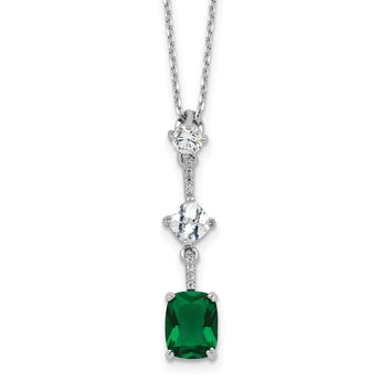 Sterling Silver Rh-plated Green and White CZ 16in w/2in ext Necklace