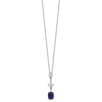 Sterling Silver Rhodium-plated Blue and White CZ 16in w/2in ext Necklace