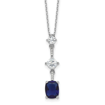 Sterling Silver Rhodium-plated Blue and White CZ 16in w/2in ext Necklace