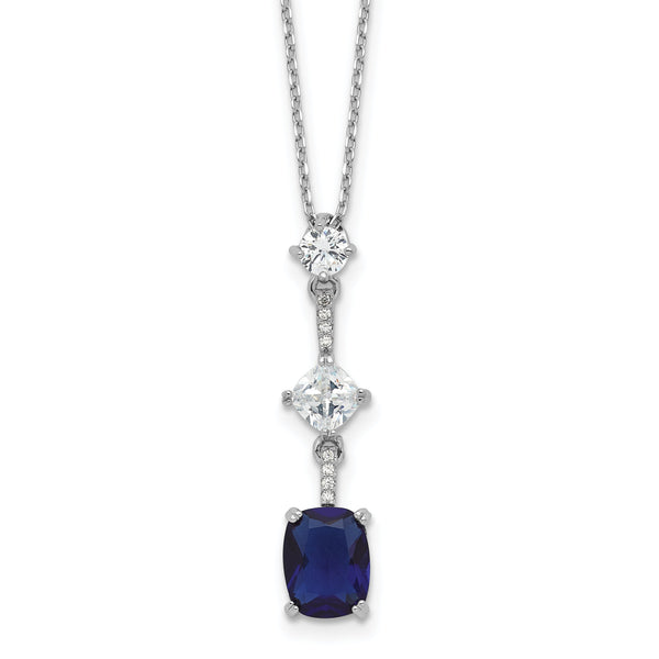 Sterling Silver Rhodium-plated Blue and White CZ 16in w/2in ext Necklace